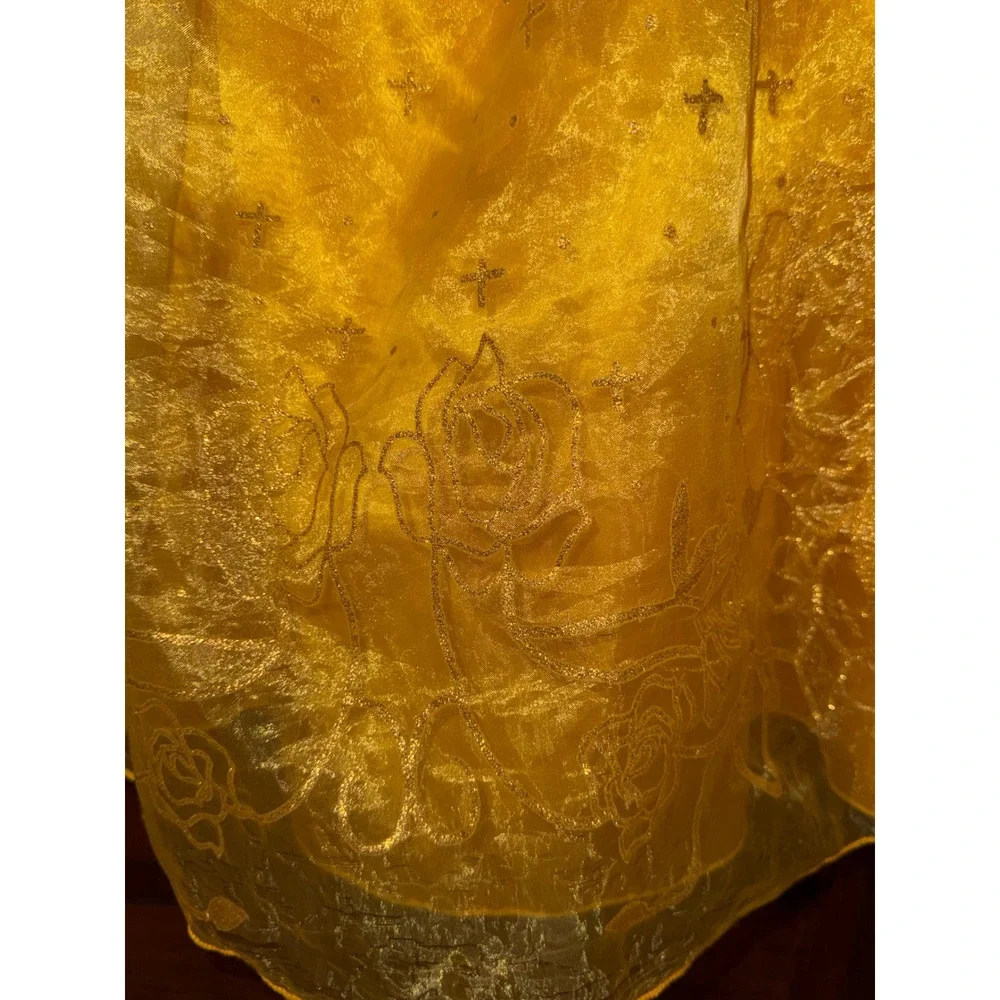 Yellow Belle Princess Costume Dress Kids Girls Gold Sequin Rose Detail Halloween